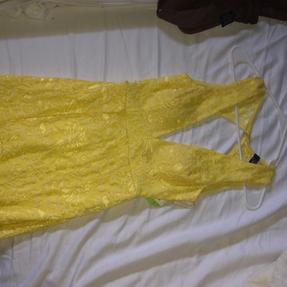 Full length lace yellow dress